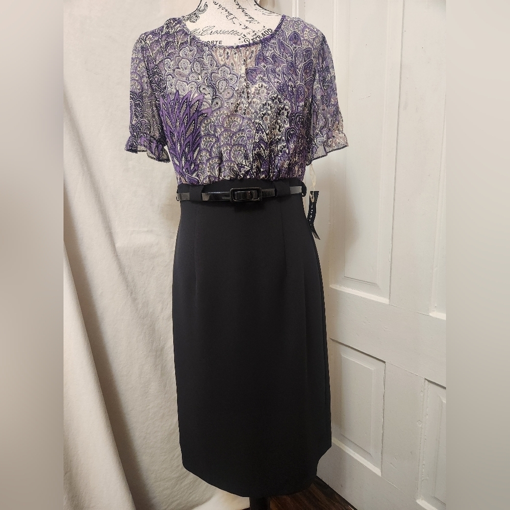 connected apparel Vibrant Purple White Black Dress SZ 8 NWT BEAUTIFUL!